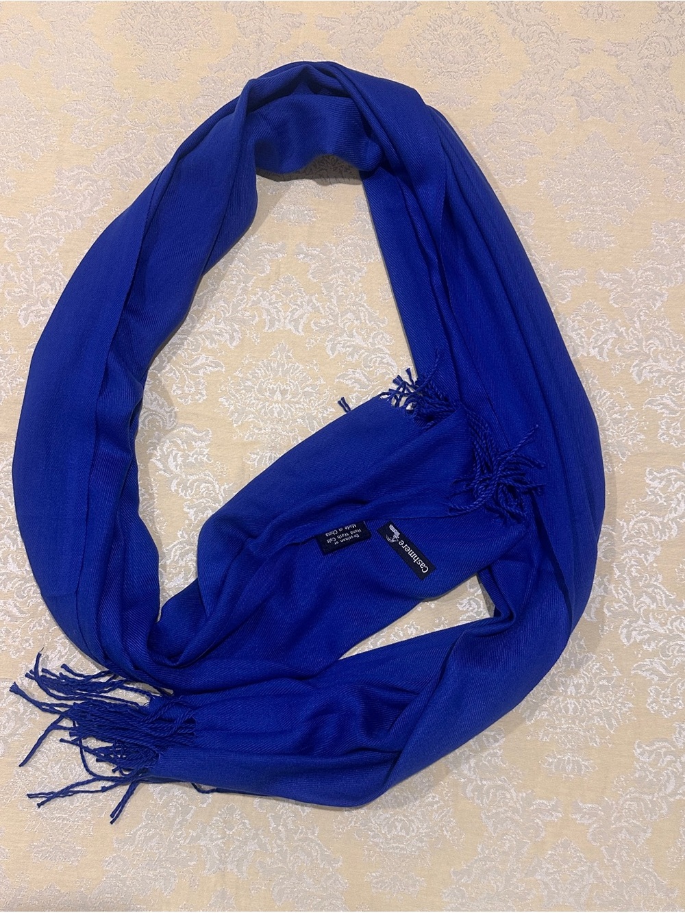 LaChiny Blue Woven Wrap Scarf Pashmina Solid Fringe 69" x 27" Womens